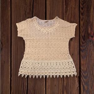 Daytrip (Buckle) Cream Zig-Zag Lace Crochet Tee Top Size S